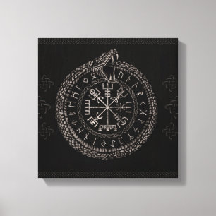 Lienzo Vegvisir con Ouroboros y las runas