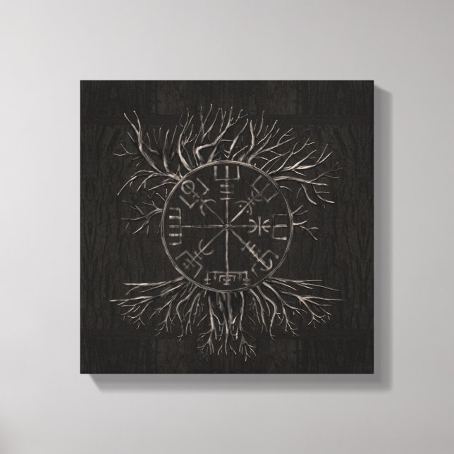 Lienzo Vegvisir y árbol de la vida Yggdrasil (Anverso)