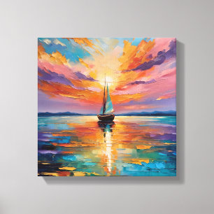 Lienzo Vela al atardecer en aguas vibrantes