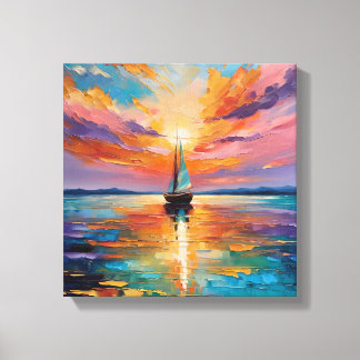 Lienzo Vela al atardecer en aguas vibrantes