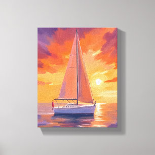 Lienzo Vela al atardecer   Pintado de océanos costeros