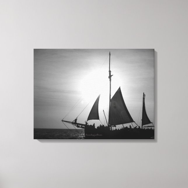 Lienzo Vela Aruba Dusk en blanco y negro (Paisaje) (Anverso)
