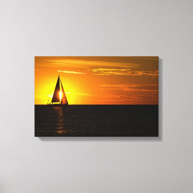 Lienzo vela de puesta de sol en el lago (Anverso)