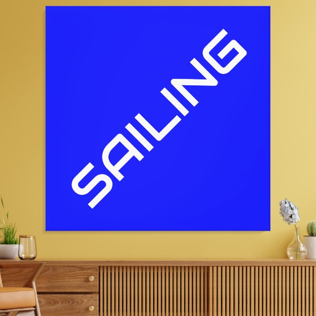 Lienzo VELA Divertido Sleek White Slant Texto Sobre Azul  (Insitu (Sala de estar))