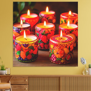 Lienzo Velas Vibrantes con Motivos de Frutas Pintadas a M