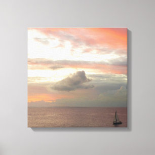Lienzo Velero en puesta de sol Hermoso paisaje marino ros