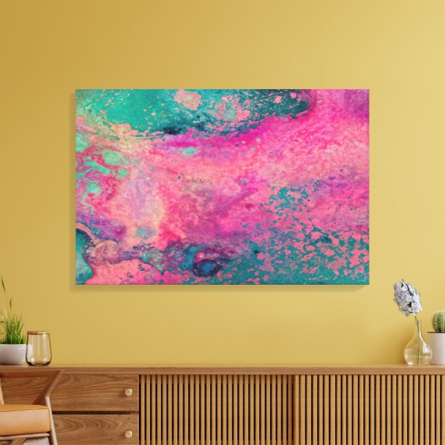 Lienzo “Vellum Etéreo” – Azul Turquesa Rosa Abstracto    (Insitu (Sala de estar))