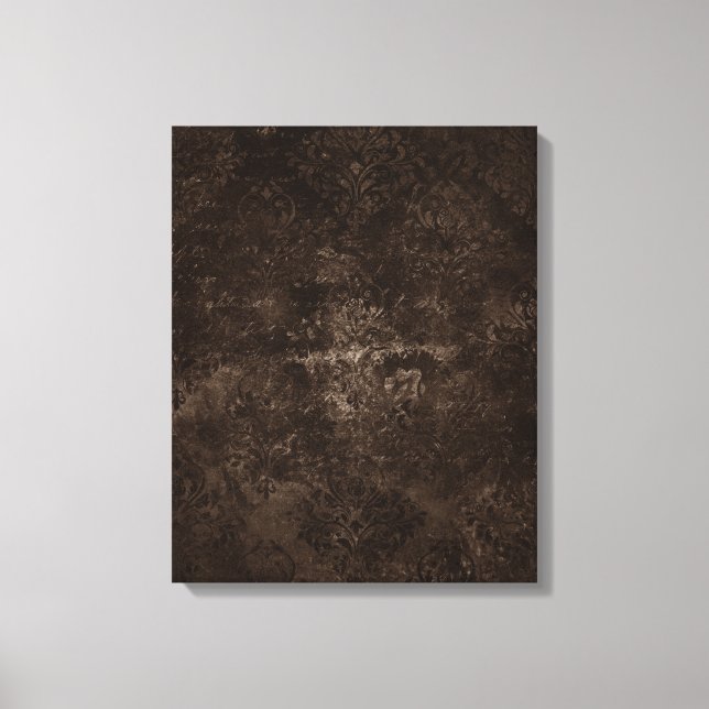 Lienzo Velvety Bronze Damask | Mocha Brown Grunge Baroque (Anverso)