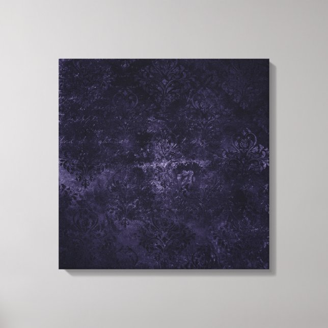 Lienzo Velvety Midnight Damask | Grunge índigo morado (Anverso)