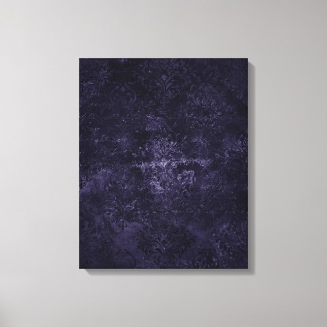 Lienzo Velvety Midnight Damask | Grunge índigo morado (Anverso)