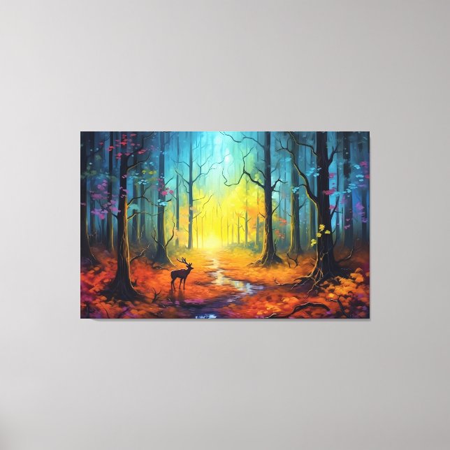 Lienzo Venado en el bosque otoñal del arcoiris (Anverso)