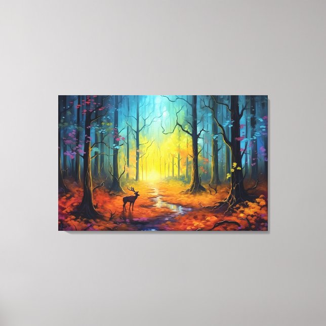Lienzo Venado en el bosque otoñal del arcoiris (Anverso)