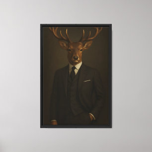 Lienzo Venado en traje con marco de pintura en pared de l