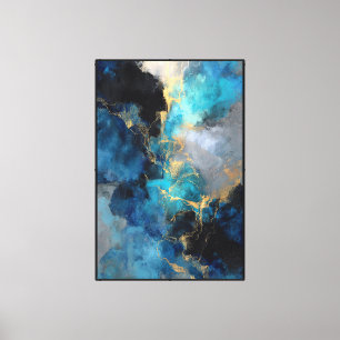 Lienzo Venas Cósmicas: Abstracto Azul y Dorado