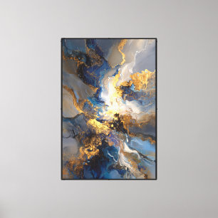 Lienzo Venas Cósmicas: Abstracto Azul y Dorado