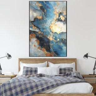 Lienzo Venas de medianoche: Mármol azul y dorado en pared