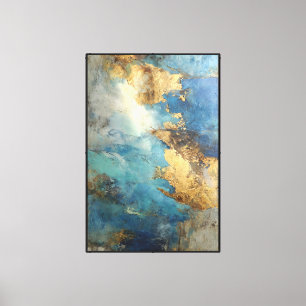 Lienzo Venas de Turquesa: Abstracto Azul y Dorado