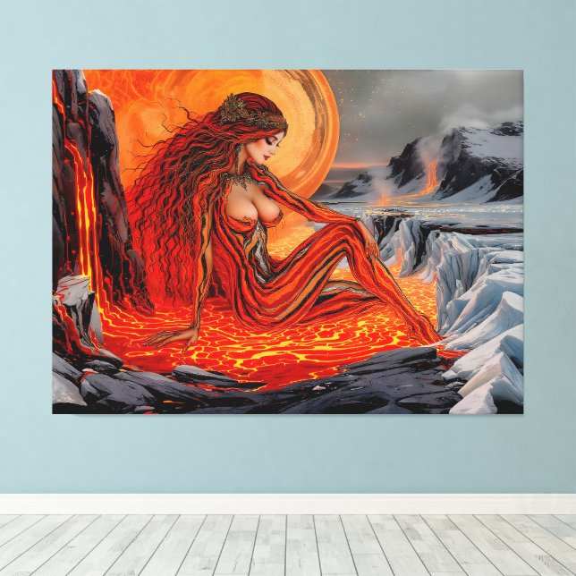 Lienzo "Venas del volcán" - Retrato de mujer volcánica (Insitu (piso de madera))