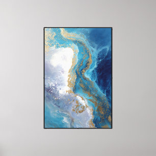 Lienzo Venas Oceánicas: Mármol Azul y Dorado Abstracto