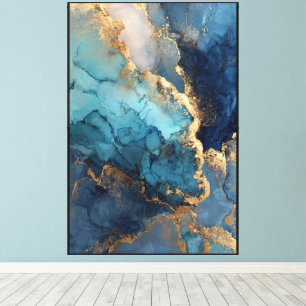 Lienzo Venas Teal: Mármol Azul y Dorado Abstracto