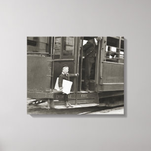 Lienzo Vendedor de periódicos montado en tranvía, 1910