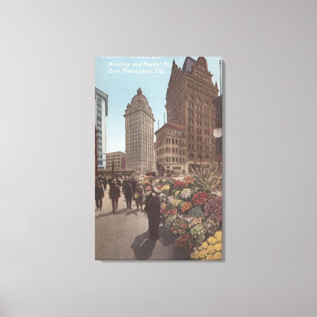 Lienzo Vendedores de flores, calles Kearny y de mercado (Anverso)