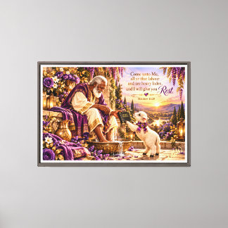 Lienzo Venid a Mí – Lavanda y Oro Mateo 11:28 Chris