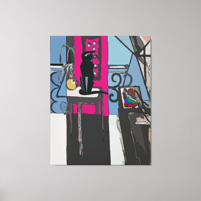 Lienzo Ventana abstracta con gato negro (Anverso)
