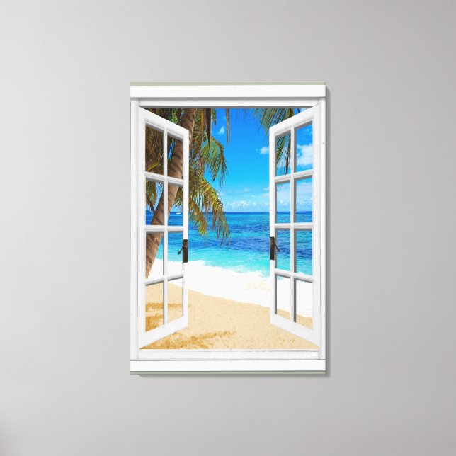 Lienzo Ventana Faux Beach Ocean View (Anverso)