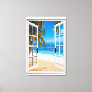 Lienzo Ventana Faux Beach Ocean View