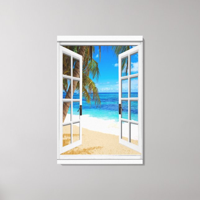 Lienzo Ventana Faux Beach Ocean View (Anverso)