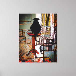 Lienzo Ventana verde con gato negro