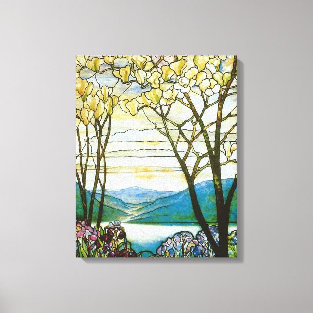 Lienzo Ventanilla de vidrio templado de Magnolia e Iris (Anverso)