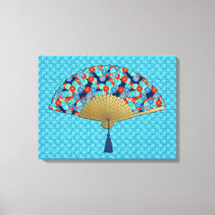 Lienzo Ventilador Deco - Flores de cobalto, turquesa y ro