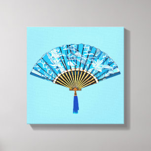 Lienzo Ventilador japonés en azul turquesa y blanco