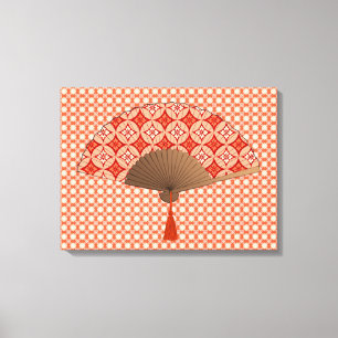 Lienzo Ventilador japonés, Shippo Motif, Naranja mandarín