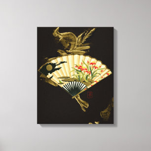 Lienzo Ventilador oriental con un diseño floral