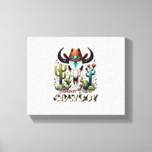 Lienzo Verano abajo Cowboy Cow Skull cactus occidental