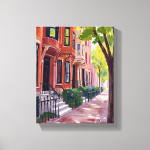 Lienzo Verano en Boston   Pintura de Brownstones de Massa