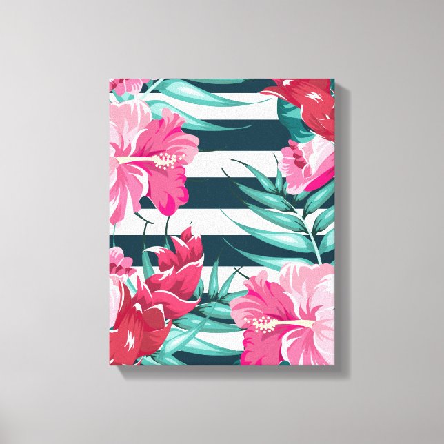 Lienzo Verano exótico Floral rayado (Anverso)