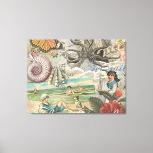 Lienzo verano playa vintage pulpo antigüedades vela