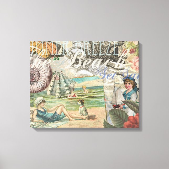 Lienzo verano playa vintage pulpo antiguo velero (Anverso)