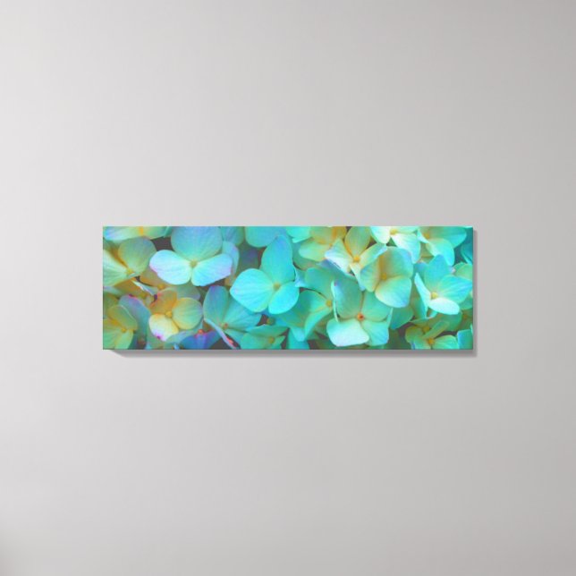 Lienzo Verde azulado azul amarillo rosa hortensias flores (Anverso)
