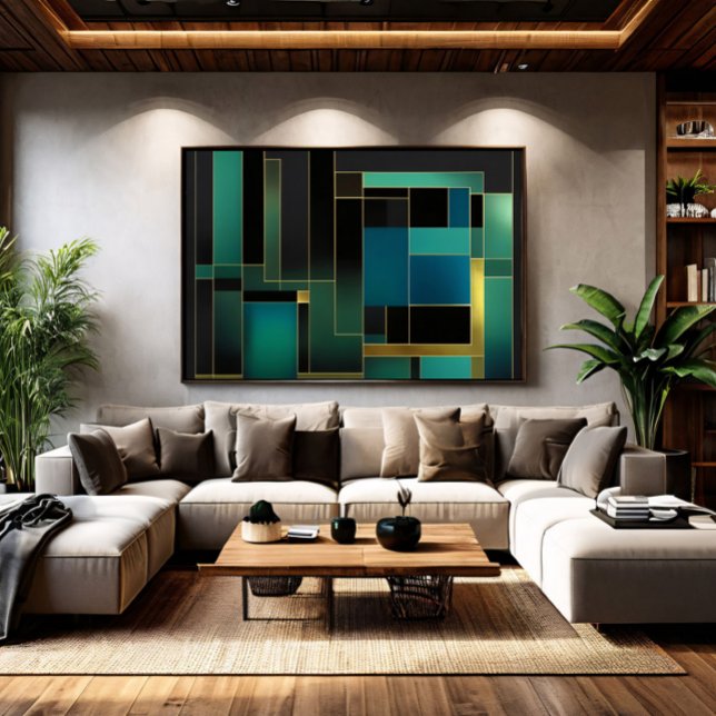 Lienzo Verde Esmeralda y Dorado Geométrico Abstracto (Subido por el creador)