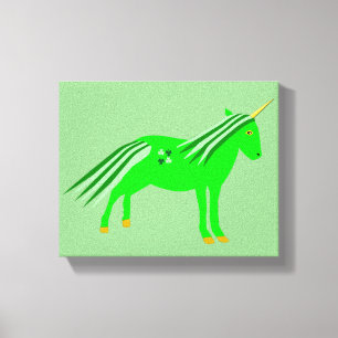 Lienzo Verde irlandés lindo y unicornio de oro