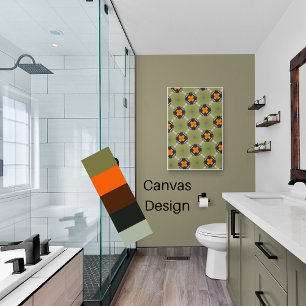 Lienzo Verde sage abstracto moderno con cuadrados naranja