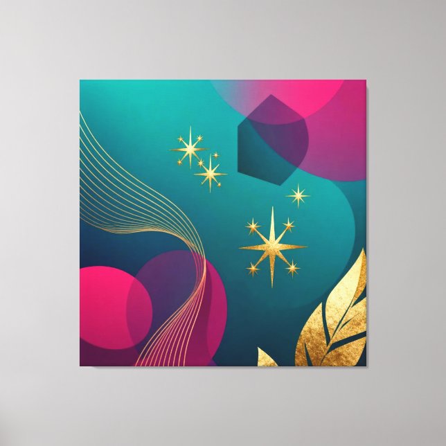 Lienzo Verde Teal Y Fuchsia Moderno Abstracto Con Estrell (Anverso)
