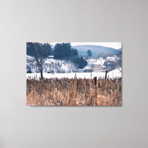 Lienzo Vermont Winter Cattails Scene Wrapped Canvas