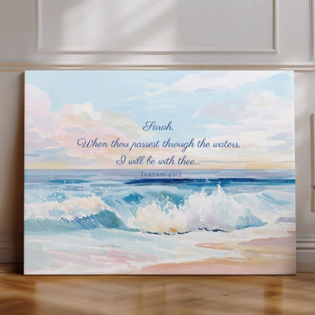 Lienzo Versículo Bíblico Personalizado del Océano, Isaías (custom name christian art)