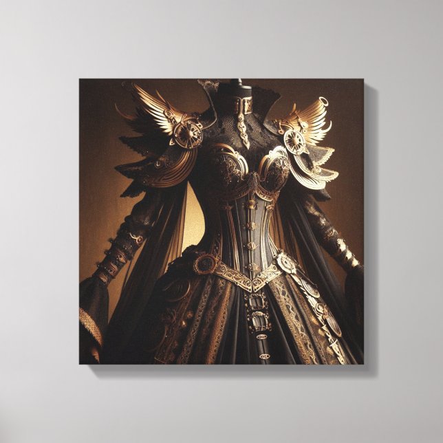 Lienzo Vestíbulo de Emperatriz Negro y Oro de Steampunk V (Anverso)